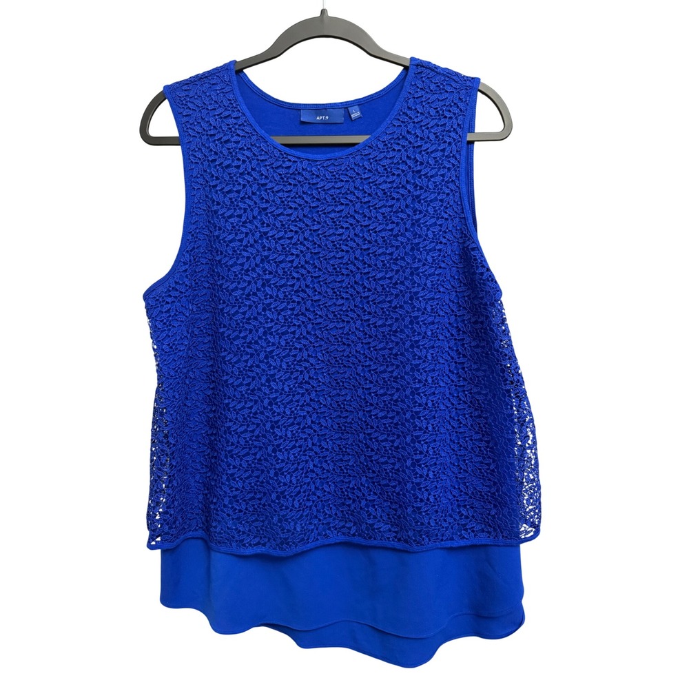 Apt. 9 Womens Royal Blue Floral Lace Overlay Sleeveless Tank Top Large Layered